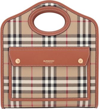 Burberry Ladies Briar Brown Check And Leather Mini Pocket Bag