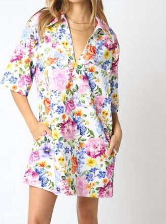 Olivaceous Riley Floral Denim Dress In Multicolor