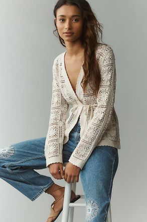 NVLT V-Neck Crochet Knit Top Jacket