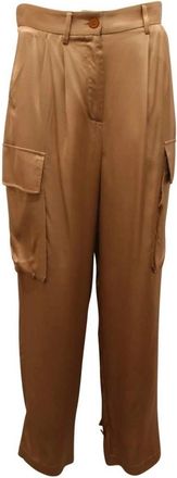 Vicolo Satin Cargo Broek Made in Italy - Dames - Wijde Broeken - Beige - S - Satijn - Broeken