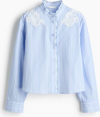 H&M Baumwollbluse mit Volantbesatz - Blue