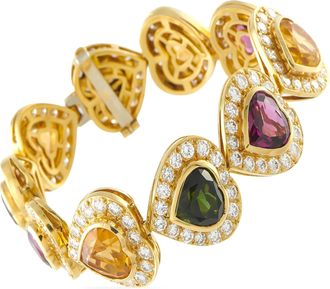 Luxury Bazaar 18K Yellow Gold 9.02ct Diamond, Citrine, and Tourmaline Heart Bracelet MF06-070626