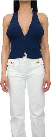 Elisabetta Franchi Stijlvolle Gilet voor een Moderne Look - Dames - Gillet - Blauw - L - Kostuums