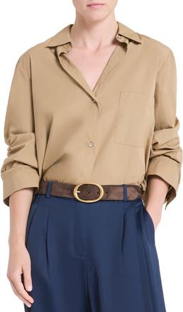 TWP Next Morning Cotton Button-Up Shirt in Petrified Oak at Nordstrom, Size Petite