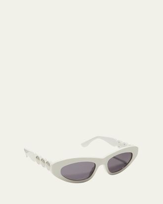 Alaia Scallop Stud Metal & Acetate Cat-Eye Sunglasses