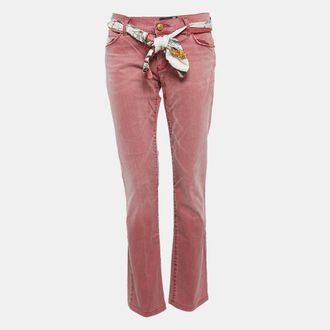 Love Moschino Burgundy Washed Denim Belted Jeans M Waist 34