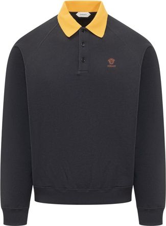 Versace Navy Blue Solid Shirt Collar Sweatshirt