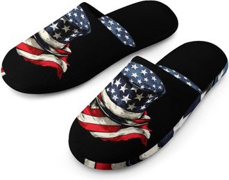 Generic U.S.A. Flag Scarf Top Hat Mens House Slippers Slip Indoor Slipper On Shoes Warm Outdoor