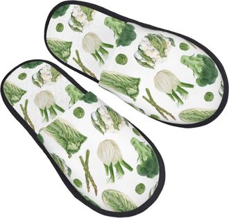 Generic Slippers Asparagus Print Broccoli Portable Camping Slippers Lightweight Anti-Slide Slipper For Travel Home Indoor L