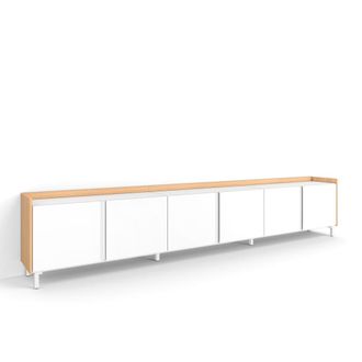 Skraut Home Mueble tv efecto madera blanco y roble 309x35x61cm con patas