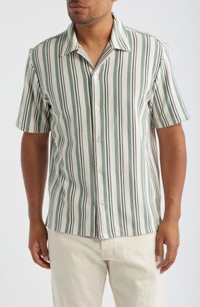 Madewell The Camp Shirt in Seaport Terry in Stripe Frosted Cypress at Nordstrom, Size Xx-Large