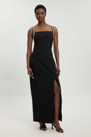 Karen Millen Womens Compact Stretch Diamante Trim Detail Column Dress - Black - Size 12 UK