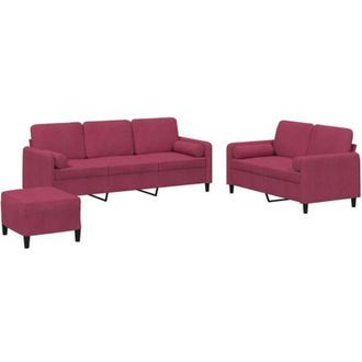 vidaXL Vidaxl - Juego De Sof&aacute;s Con Cojines 3 Piezas Terciopelo Rojo Tinto