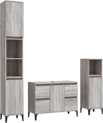 vidaXL Set De Muebles De Ba&ntilde;o 3 Pzas Madera Contrachapada Gris Sonoma Vidaxl