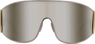 Loewe Signature 138mm Mask Sunglasses in Shiny Palladium/smoke Mirror at Nordstrom