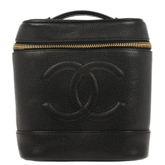 Chanel Vintage Timeless Cosmetic Case Caviar Black Leather Handbag (Pre-Owned)