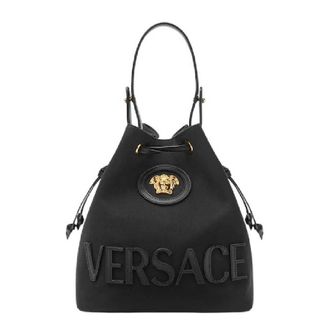 Versace Canvas Bucket Bag With Logo Lettering