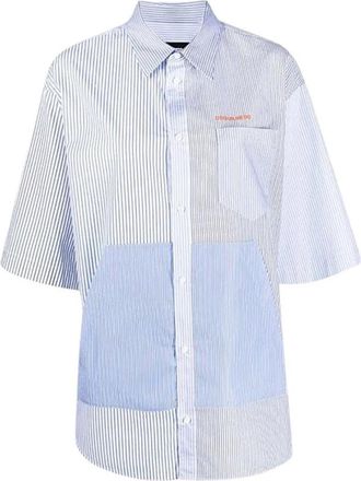 Dsquared2 Shirt met Strepen en Geborduurd Logo - Dames - Overhemden - Blauw - S - Katoen - Overhemden