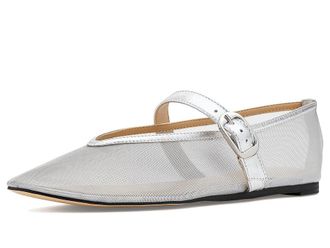 Marc Fisher Godina Womens Dress Flat Shoes Silver Mesh/Leather : 9.5 M, Leather/Textile