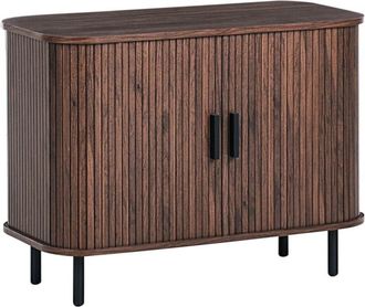 Beliani Aparador Retro Puertas Correderas Mdf Patas De Metal Madera Marr&oacute;n Oscuro Bradley