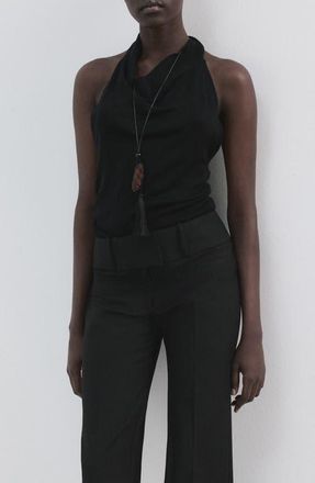 Mango Knit Halter Neck Open Back Top in Black at Nordstrom, Size X-Small