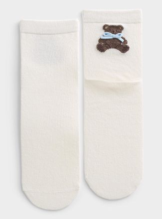 Simons Womens Plush teddy bear and bow ankle socks