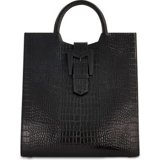 Mac Duggal Crocodile Leather Buckle Detail Maxi Tote Bag in Black at Nordstrom