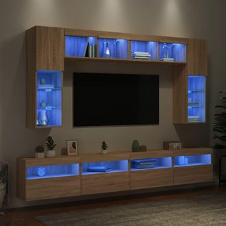 vidaXL Vidaxl - Muebles De Tv De Pared Con Luces Led 8 Piezas Roble Sonoma