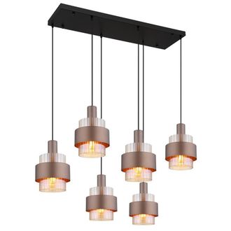 Netlighting Milley Cluster Pendant Matt Black Amber Glass Shade 6x E27 in Brown