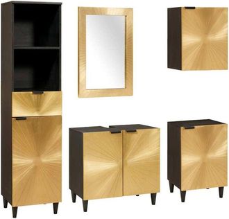 vidaXL Juego de Muebles de Baño con cajón 5 pcs Negro y dorado vidaXL