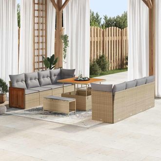 vidaXL Conjunto De Sof&aacute; De Jard&iacute;n Con Coj&iacute;n 11 Pcs Beige Y Gris Claro