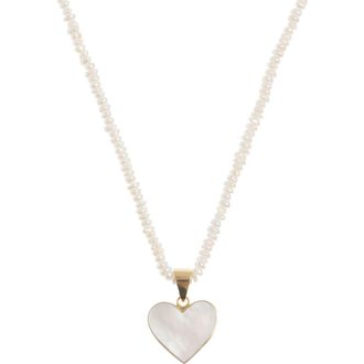 Freya Rose Seed Pearl Necklace with Mother of Pearl Heart Pendant in Ivory at Nordstrom