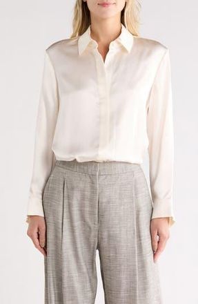 TWP One Morning Silk Satin Button-Up Shirt in Ivory at Nordstrom Rack, Size Medium/large