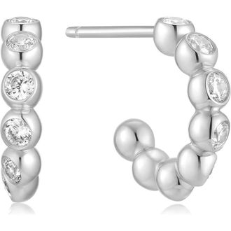 Ania Haie Cubic Zirconia Bezel Huggie Hoop Earrings in Silver at Nordstrom