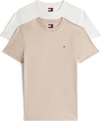Tommy Jeans Rundhalsshirt TOMMY JEANS TJM XSLIM 2PACK JERSEY TEE EXT, Herren, Gr. 4XL, ecru, gulf sand, Single Jersey, Obermaterial: 100% Baumwolle, slim fit norm