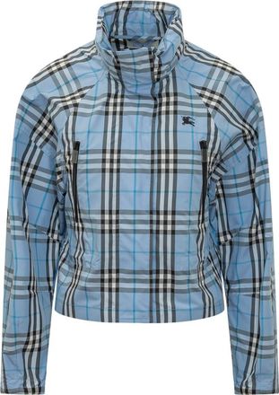 Burberry Blue Checks Mock Collar Jacket