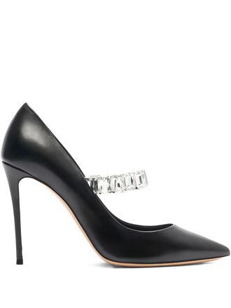 Casadei 100mm Julia Minorca crystal-embellished pointed-toe pumps - women - Calf Leather/Calf Leather/Calf Leather - 37 1/2 - Black