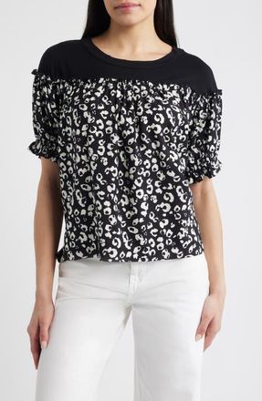 Loveappella Contrast Yoke Top in Black/Beige at Nordstrom, Size X-Small