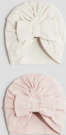 H&M 2-pack Knot-detail Hats in Light Pink/cream at Nordstrom, Size 6-12M