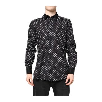 Dolce & Gabbana Zwarte Polka Dot Slim Fit Overhemd - Heren - Overhemden - Zwart - Maat: 2XL Katoen