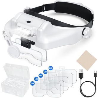 OEM Lupas De Diadema Con Luz Led Y 5 Lentes Desmontables (1.0x, 1.5x, 2.0x, 2.5x Y 3.5x) Para Trabajos De Precisi&oacute;n, Lectura Y Reparaci&oacute;n De Relojes