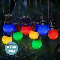OEM Guirnalda De Luces Exteriores De 30 M Con 30 Led Multicolor (rojo, Verde, Azul, Amarillo) - Ip44 - Perfecta Para Jard&iacute;n Y Patio - Ulisem