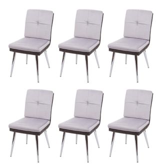 Hhg [nunca Usado] Lote De 6 Sillas De Comedor Hhg-556, Silla De Cocina Silla Tapizada Sill&oacute;n, Imitaci&oacute;n De Cuero Terciopelo Mvg-certificado, Gris