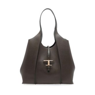 Tod's T Timeless Medium Leren Shopper - Dames - Shoppers - Grijs - ONE Size - Leer - Tassen