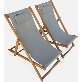 Sweeek Set 2 lettini prendisole in legno con cuscino poggiatesta