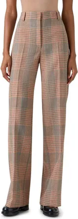 Akris Chiaro Glen Plaid Wide Leg Pants in Beige-Mocca-Orange at Nordstrom, Size 14