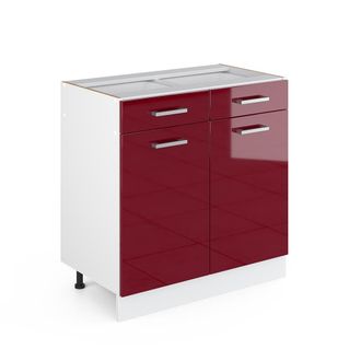 Vicco Mueble Bajo Universal R-line, Rojo Burdeos Alto Brillo, 80 Cm Con Cajones Y Puertas, Sin Encimera Vicco