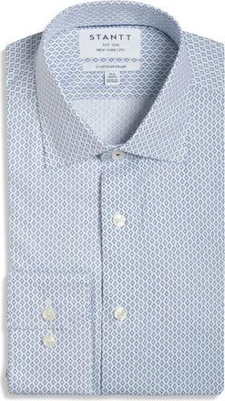 Stantt Contemporary Fit Abstrat Geo Performance Dress Shirt in Navy/White at Nordstrom, Size 18 - 32