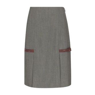 Fendi Rechte Midirok - Dames - Midirokken - Grijs - XS - Wol - Rokken
