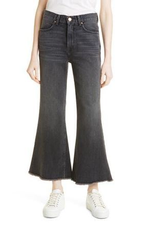 The Great. The Great The Kick Bell Raw Hem Crop Nonstretch Jeans in Onyx Wash at Nordstrom Rack, Size 26